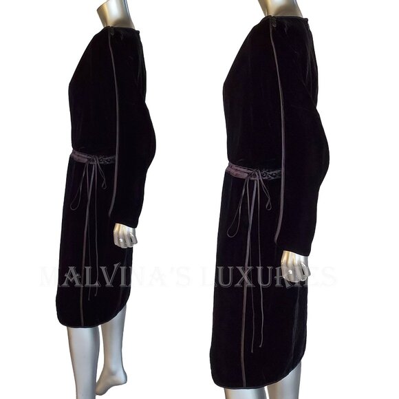 GUCCI DRESS VELVET DRAWSTRING MIDI BLACK LONG SLEEVE sz IT 44 US 8 - Picture 5 of 12